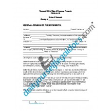 Bill of Sale of Personal Property - Vermont (No Warranty)